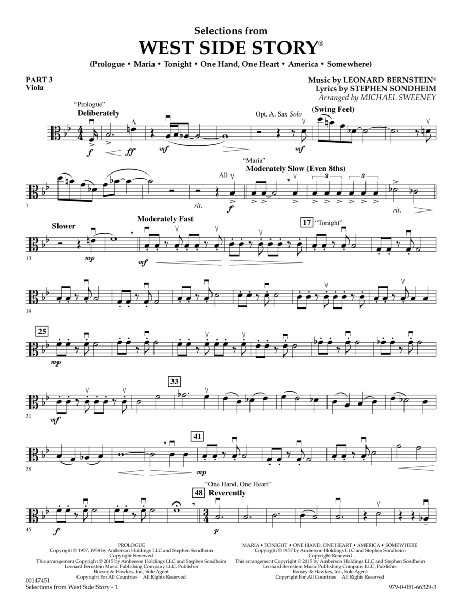 West Side Story (Selections for Flex-Band) (arr. Michael Sweeney) - Pt.3 - Viola