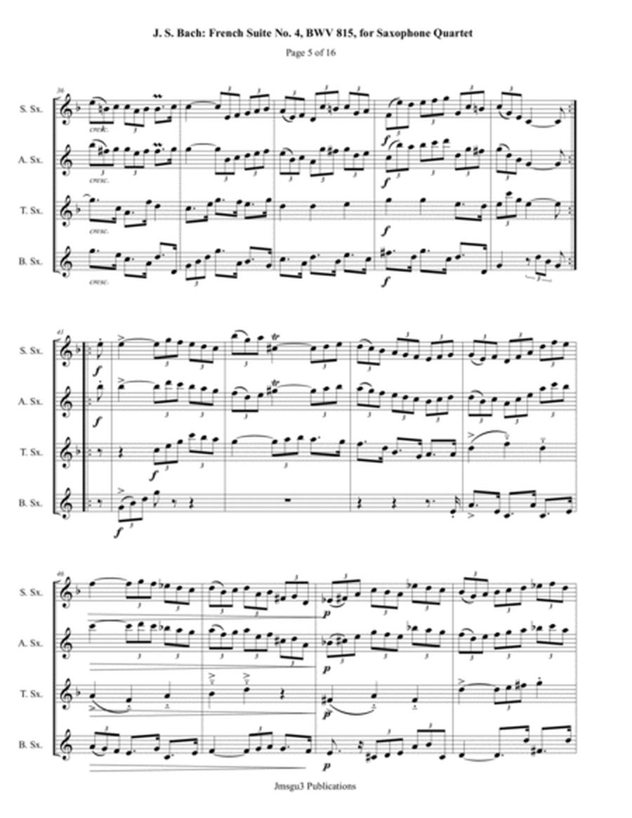 Bach: French Suite No. 4, BWV 815, for Saxophone Quartet - Score Only image number null