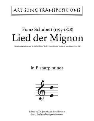 Book cover for SCHUBERT: Lied der Mignon, D. 877 no. 4 (transposed to F-sharp minor, F minor, and E minor)