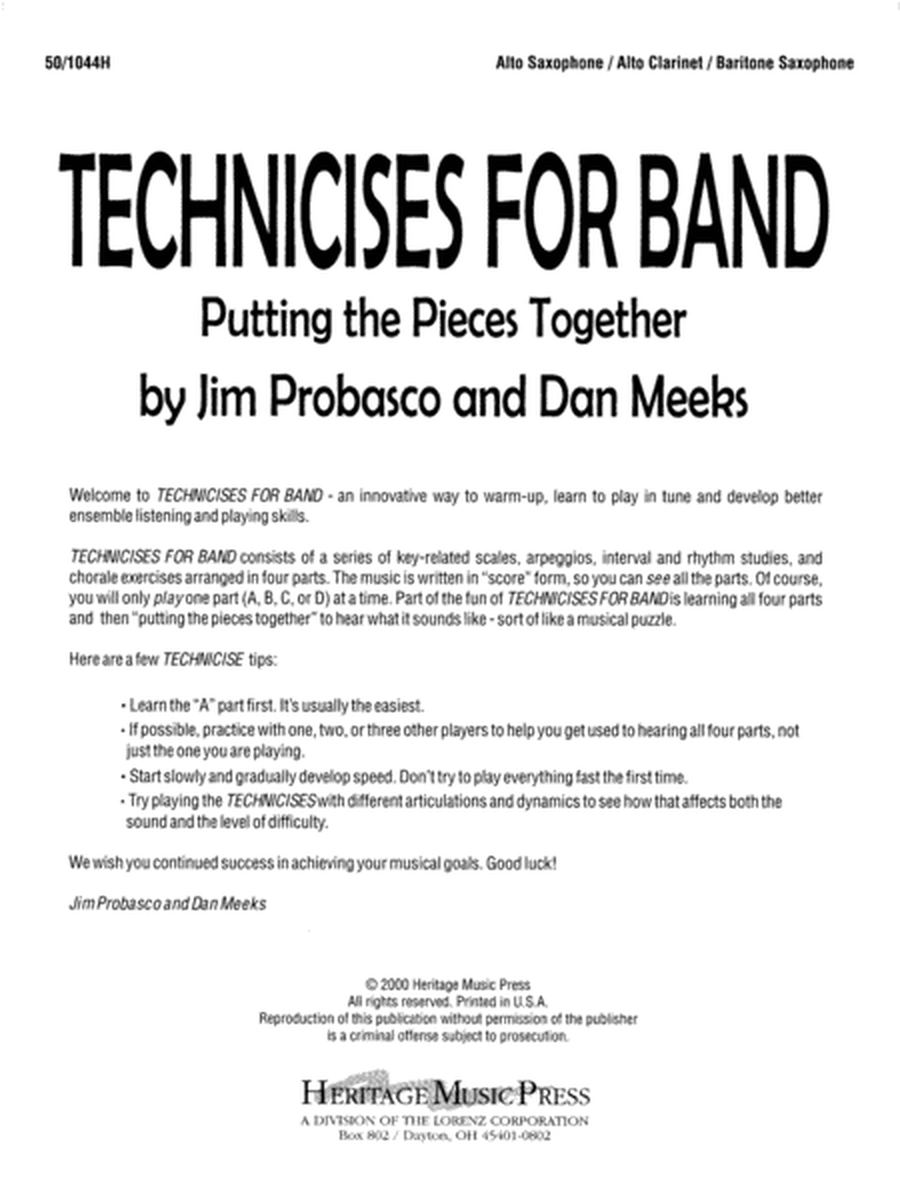 Technicises For Band Alto Sax/Alto Clar/Bari Sax