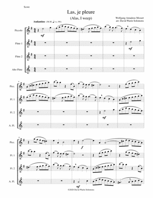 Las, je pleure (Alas, I weep) for piccolo and flute quartet (piccolo, 2 flutes, alto flute)