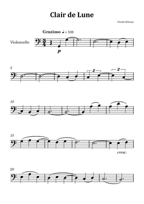 Book cover for Clair de Lune by Debussy - Cello Solo