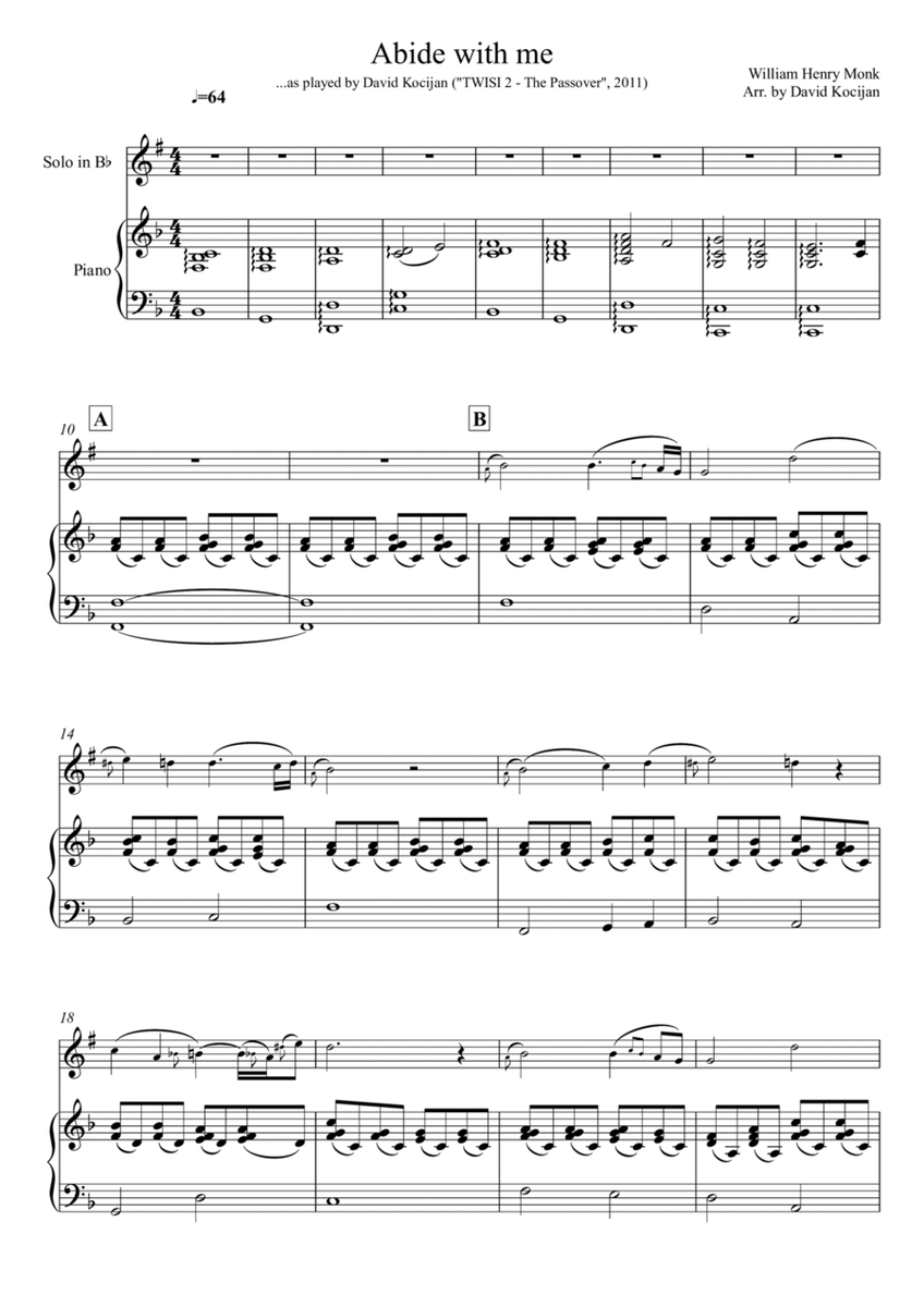 Abide with me (solo in Bb & piano) image number null