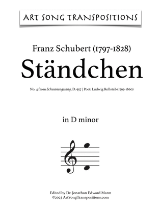 Book cover for SCHUBERT: Ständchen, D. 957 no. 4 (transposed to D minor, C-sharp minor, and C minor)