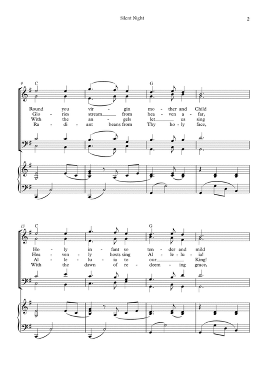 Silent Night (F major - SATB - with chords - with piano -two staff) image number null