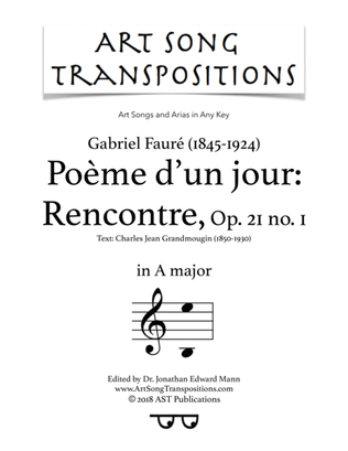 Book cover for FAURÉ: Rencontre, Op. 21 no. 1 (transposed to A major)