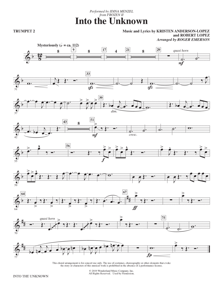 Into The Unknown (from Disney's Frozen 2) (arr. Roger Emerson) - Trumpet 2