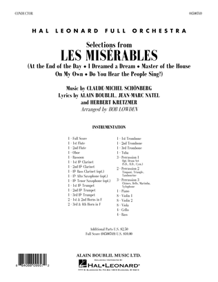 Book cover for Selections from Les Miserables (arr. Bob Lowden) - Full Score