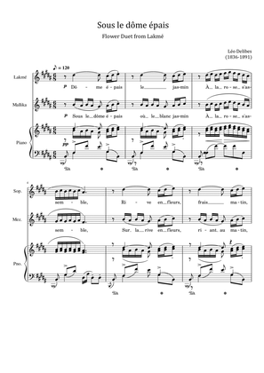 Delibes - Sous le dôme épais - Flower Duet from Lakmé - For Vioce and Piano Original