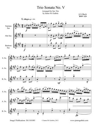 BACH: Trio Sonata No. 5 BWV 529 for Saxophone Trio