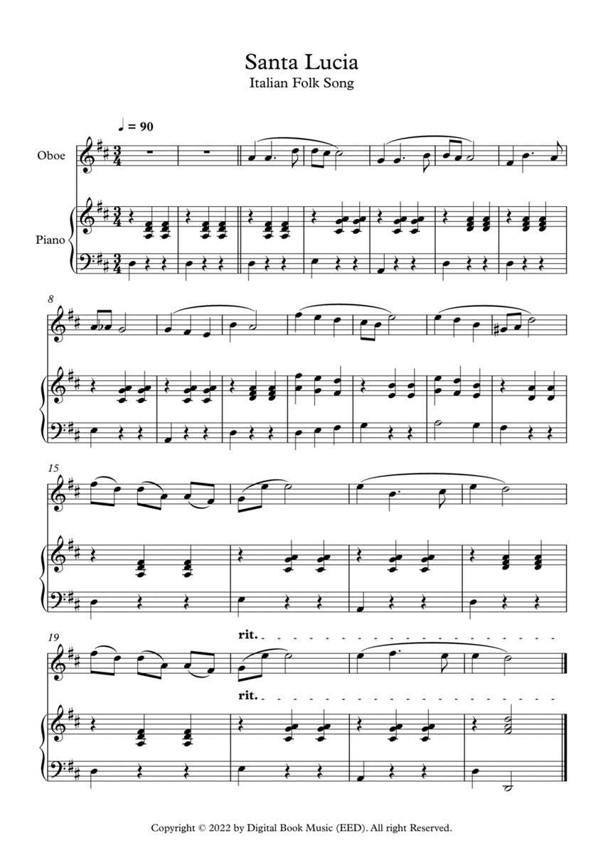 Santa Lucia - Italian Folk Song (Oboe + Piano) image number null