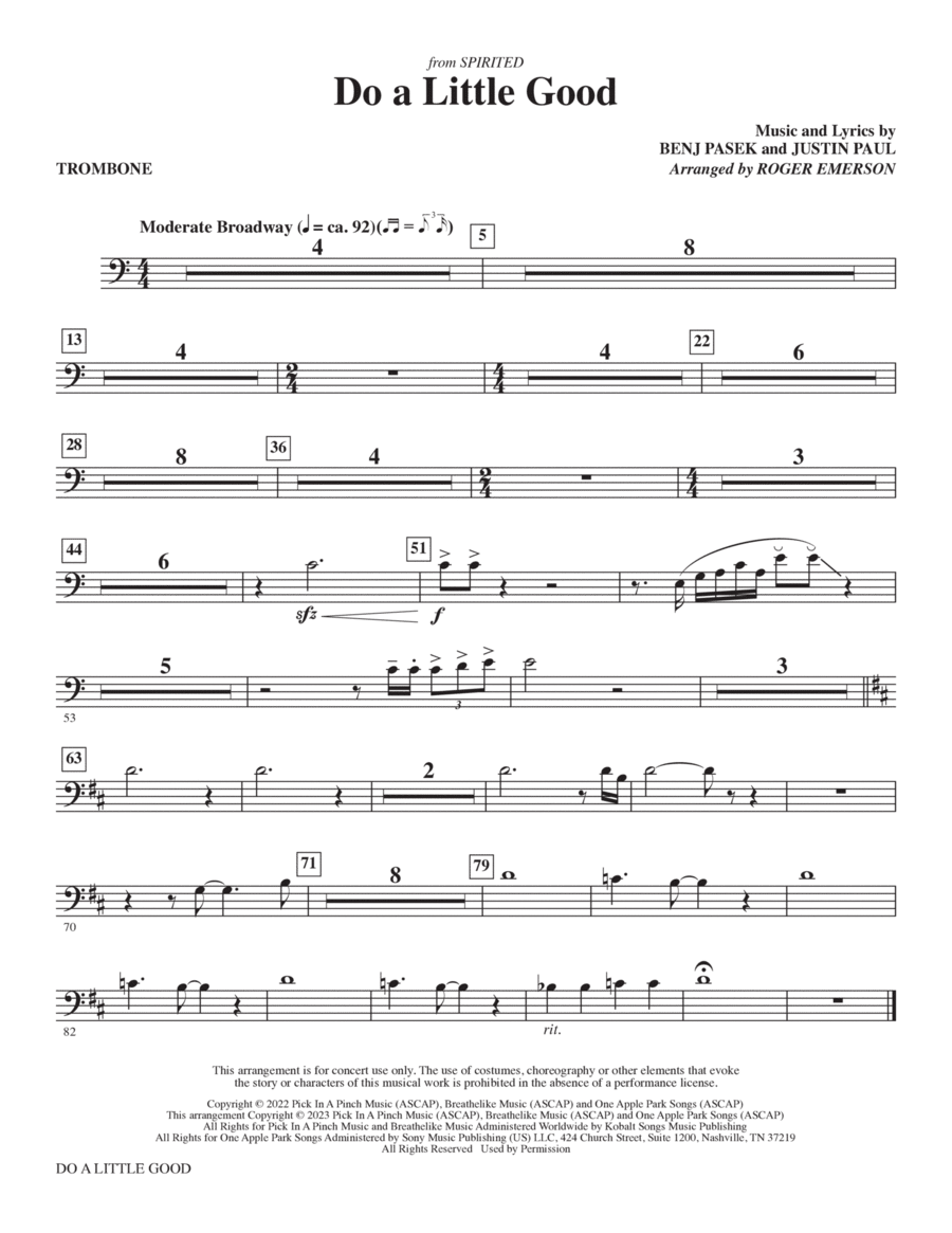 Do A Little Good (from Spirited) (arr. Roger Emerson) - Trombone