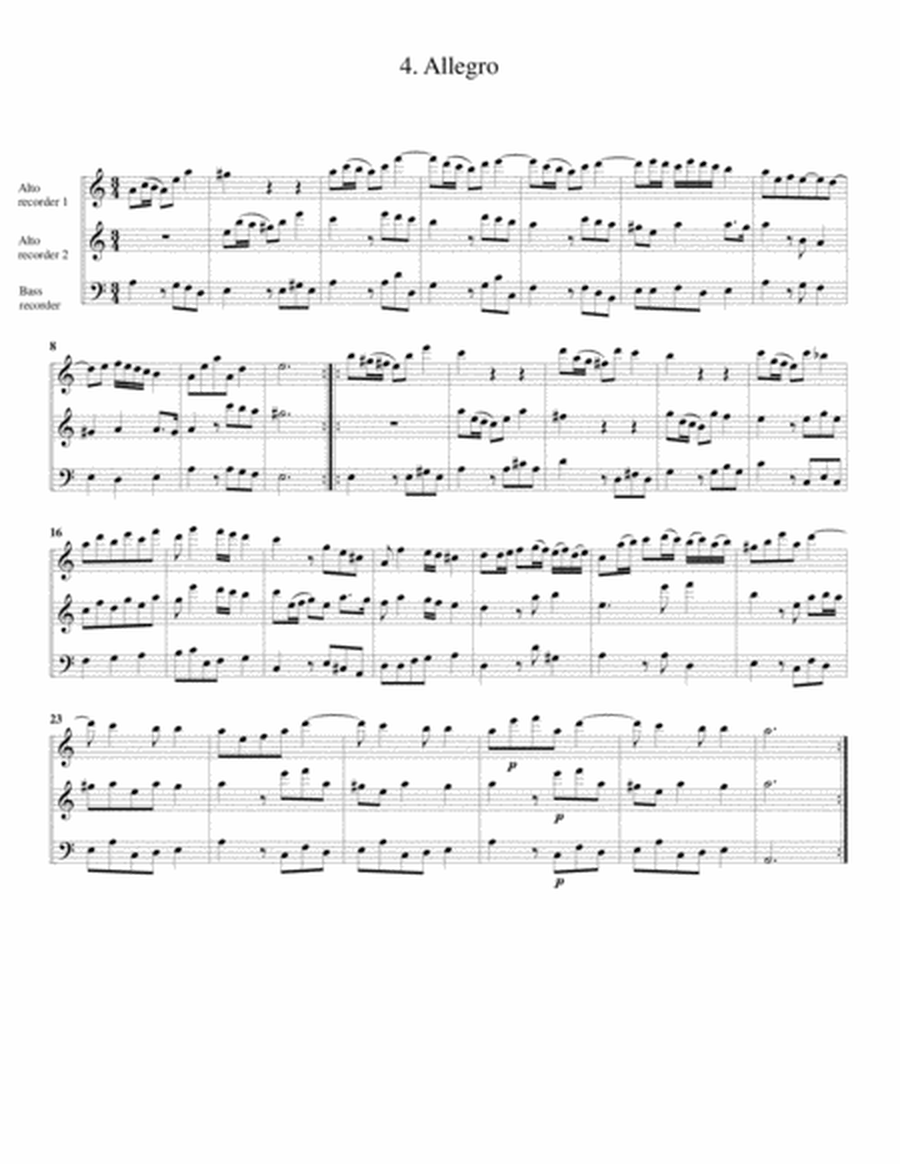 Trio sonata, Op.3, no.7 (arrangement for 3 recorders)