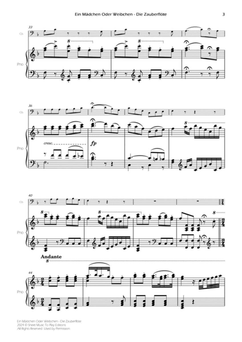 Ein Mädchen Oder Weibchen - Contrabass and Piano (Full Score and Parts) image number null