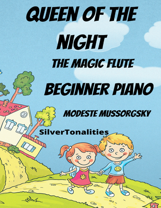 Book cover for Queen of the Night Magic Flute Beginner Piano Sheet Music with Colored Notation