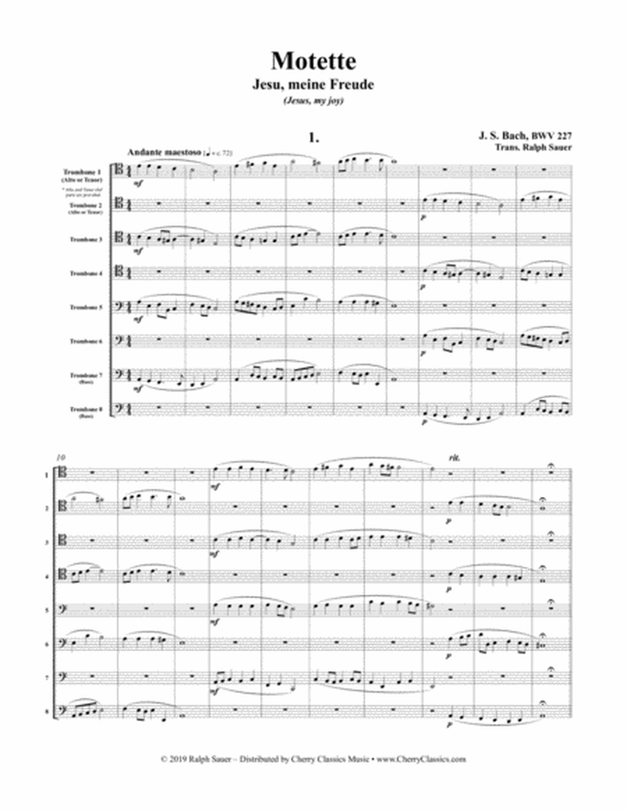 Motet Jesu, meine Freude (Jesus, my joy) BWV 227 for 8-part Trombone Ensemble