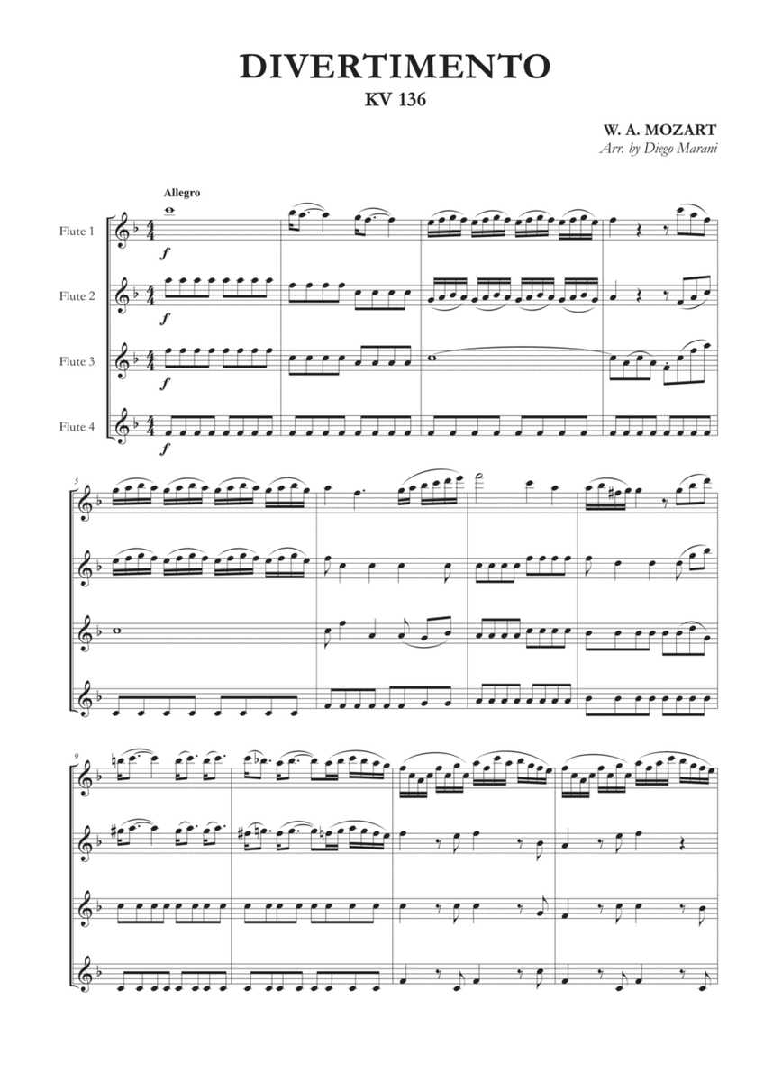 Divertimento N° 1 K. 136 for Flute Quartet image number null