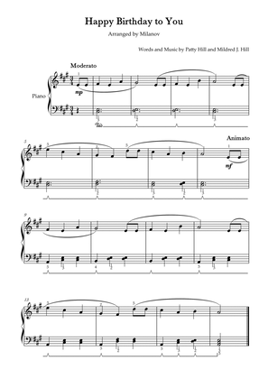 Book cover for Happy Birthday to You Piano in A Easy Intermediate Fingering Pedal