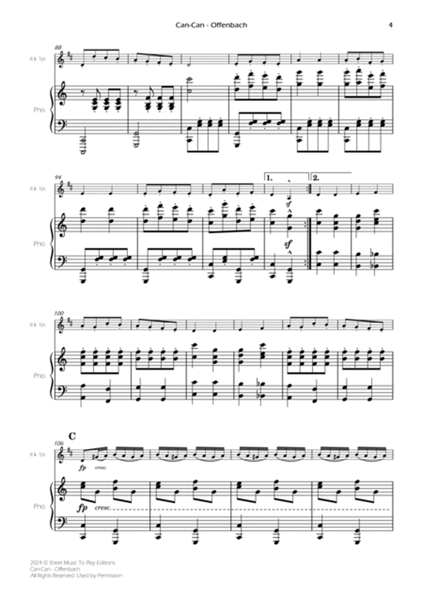 Offenbach - Can-Can - Bb Trumpet and Piano (Full Score and Parts) image number null