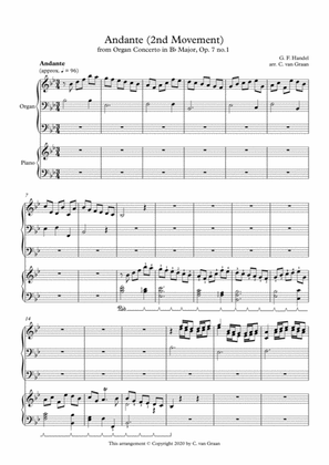 Book cover for Andante from Organ Concerto Op. 7 no. 1 (G.F. Handel) - Organ-piano duet