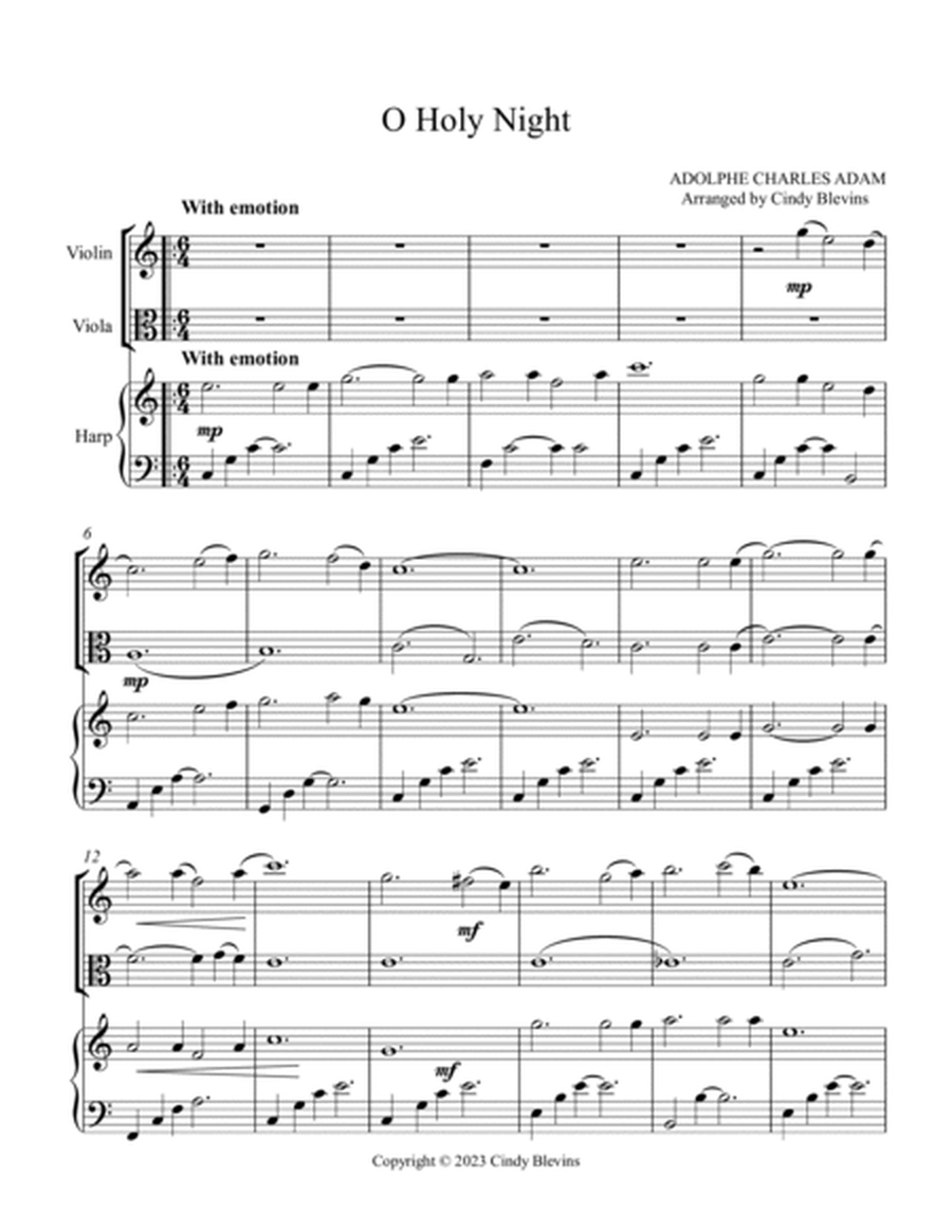 O Holy Night, for Violin, Viola and Harp by Adolphe-Charles Adam Harp - Digital Sheet Music