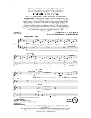 Book cover for I Wish You Love (arr. Ed Lojeski)