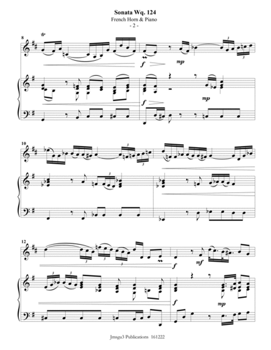 CPE BACH: Sonata in E Minor WQ124 for French Horn & Piano image number null