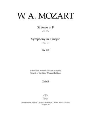 Book cover for Symphony, No. 13 F major, KV 112
