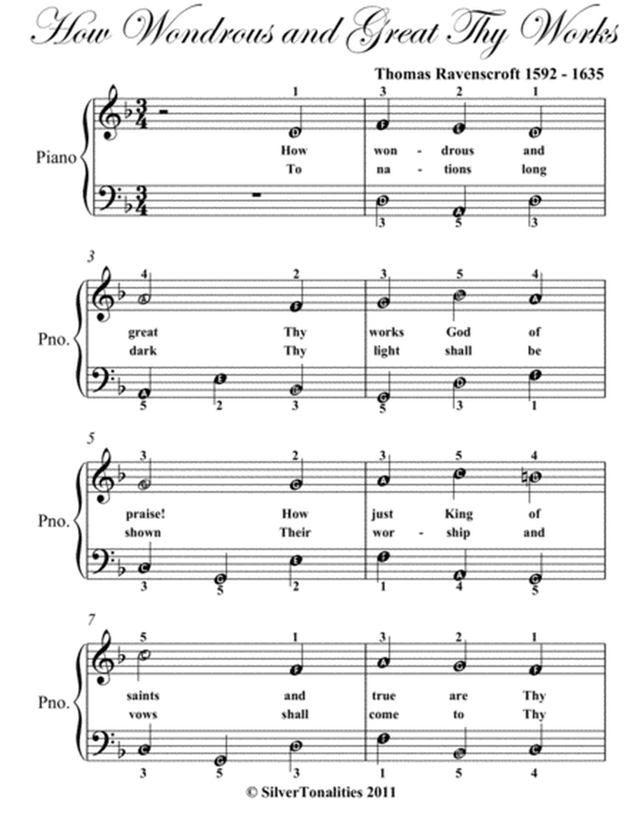 How Wondrous and Great Thy Works Easy Piano Sheet Music