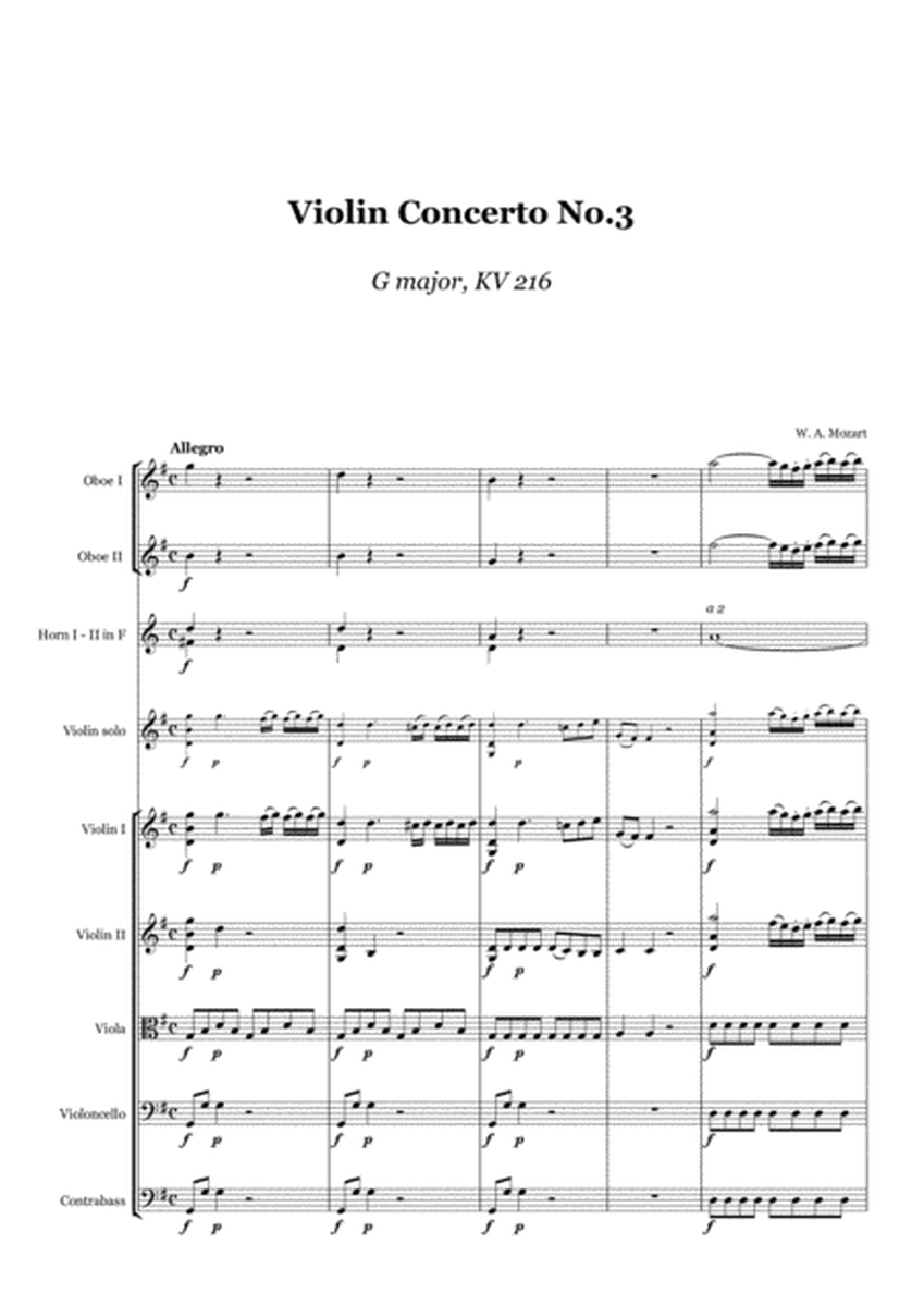 Mozart - Violin Concerto No.3  G major, KV 216, score and parts image number null