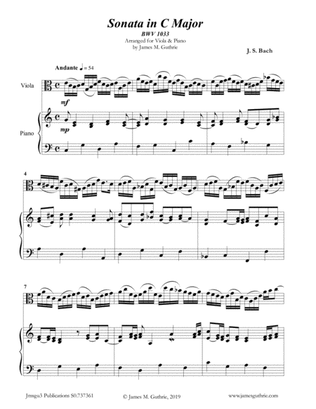 Book cover for BACH: Sonata in C Major BWV 1033 for Viola & Piano