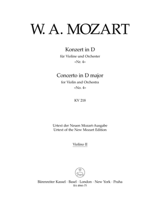 Book cover for Concerto for Violin and Orchestra, No. 4 D major, KV 218