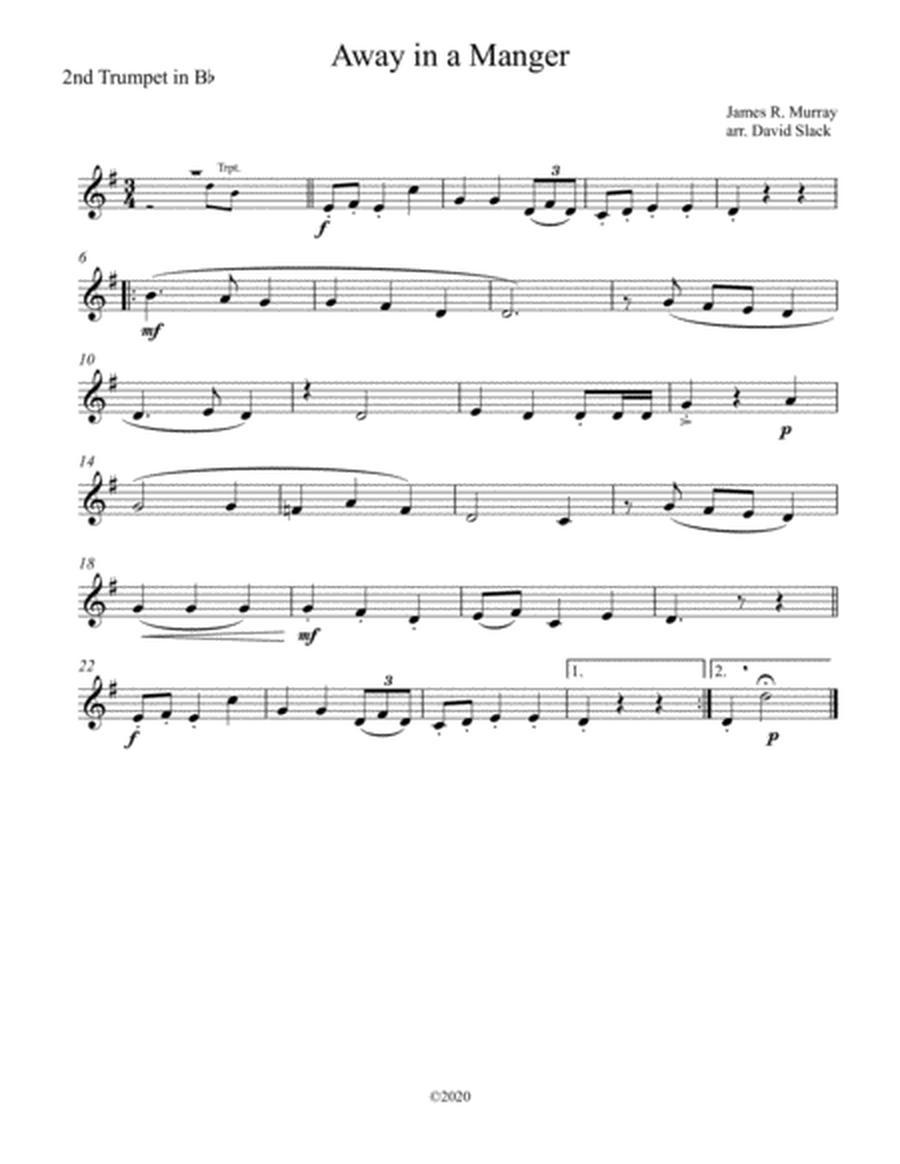 Away in a Manger (Brass Quintet) with Piano accompaniment image number null