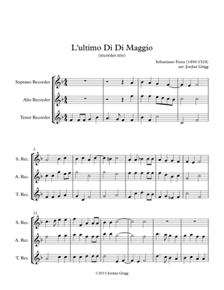 Book cover for L'ultimo Dì Di Maggio (recorder trio)