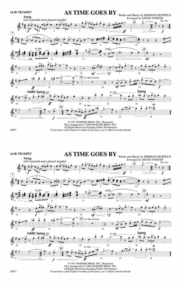 As Time Goes By: 1st B-flat Trumpet