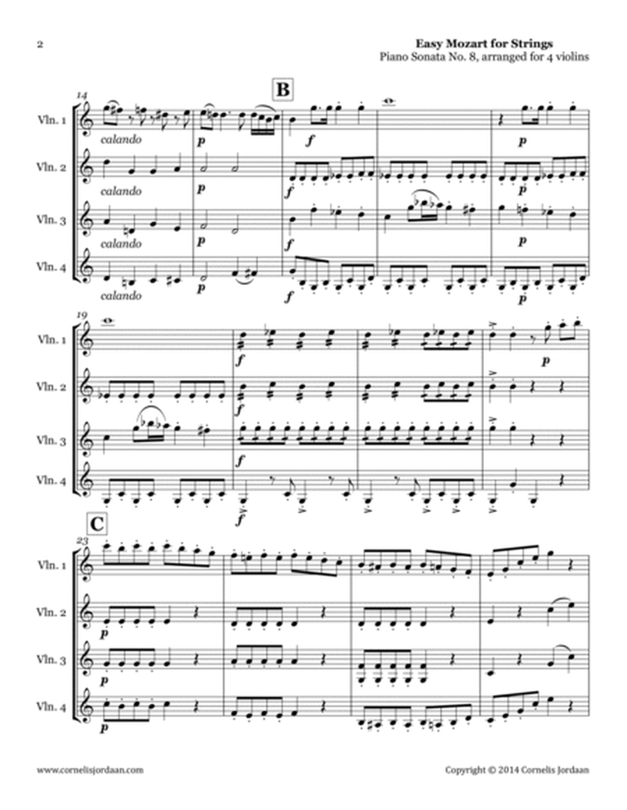 Easy Mozart for Strings - Piano Sonata No. 8, arranged for 4 violins