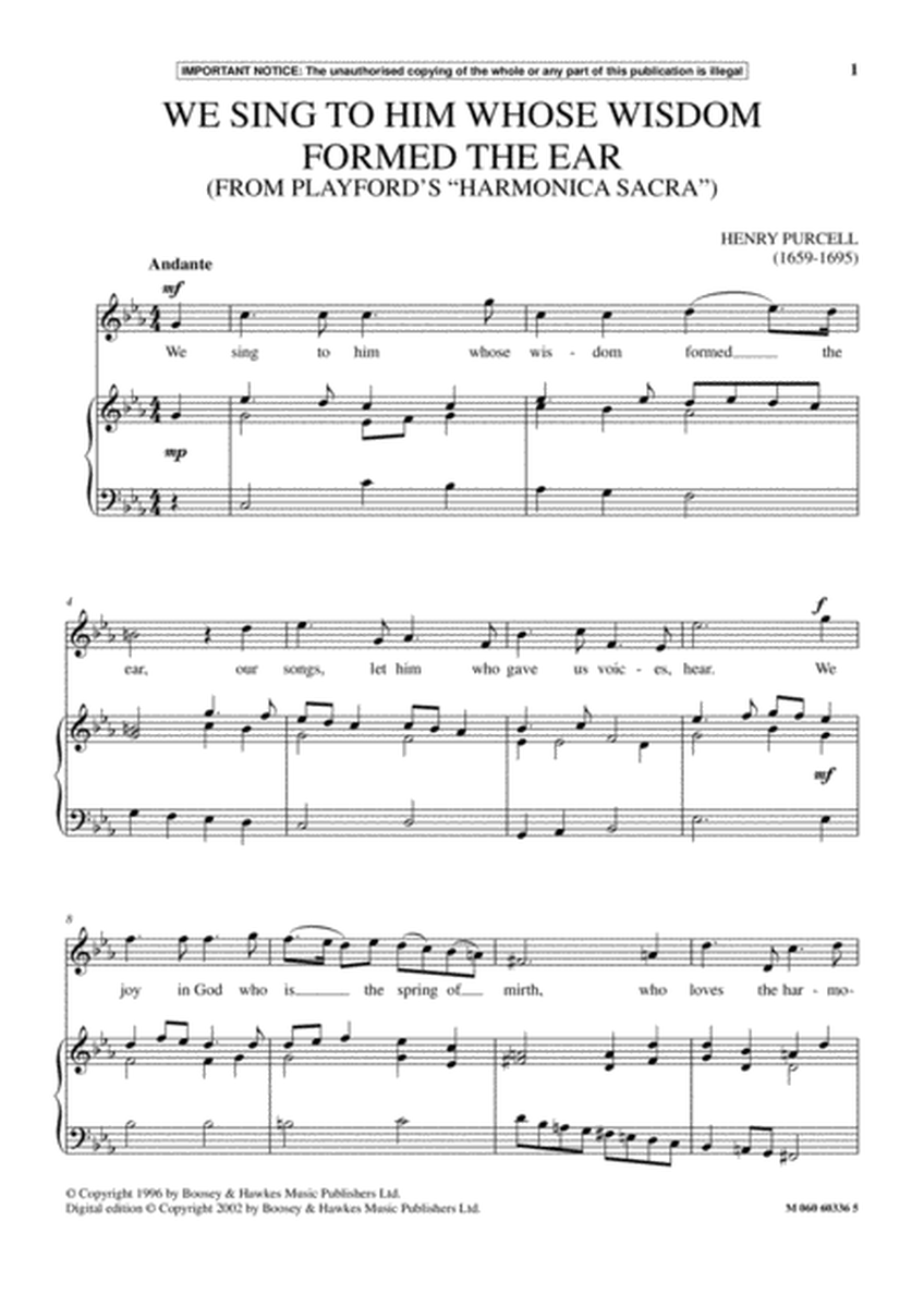 We Sing To Him Whose Wisdom Formed The Ear (From Playford's Harmonica Sacra) by Henry Purcell Piano, Vocal - Digital Sheet Music