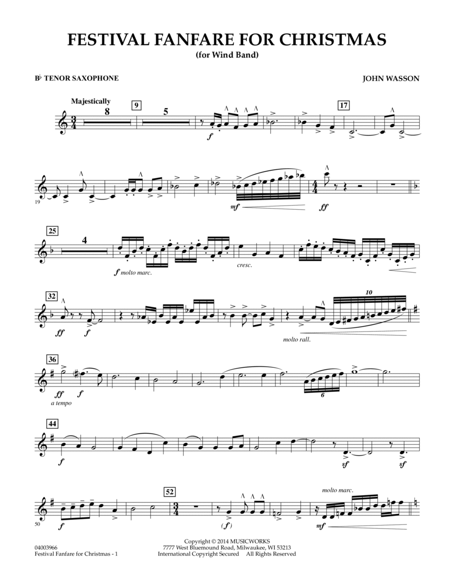 Festival Fanfare for Christmas (for Wind Band) - Bb Tenor Saxophone
