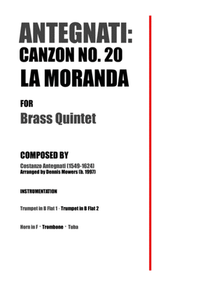 Book cover for "Canzon No. 20: La Moranda" for Brass Quintet - Costanzo Antegnati