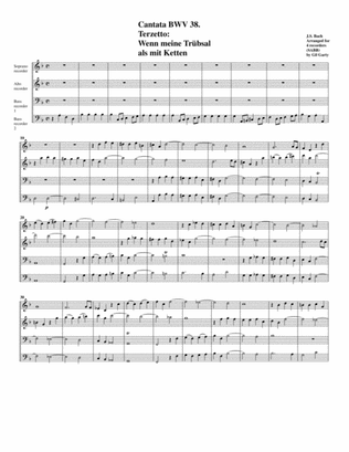 Book cover for Wenn meine Trübsal als mit Ketten from Cantata BWV 38 (arrangement for 4 recorders)