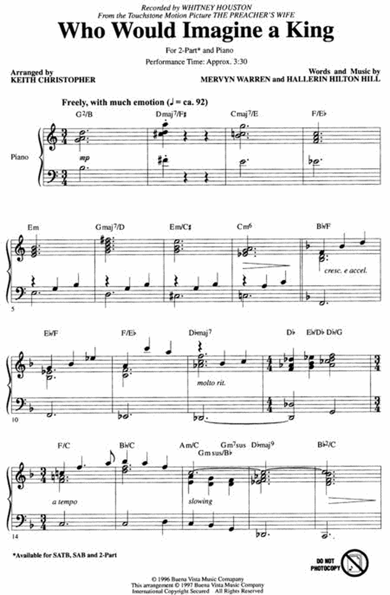 Who Would Imagine a King by Mervyn Warren 2-Part - Sheet Music
