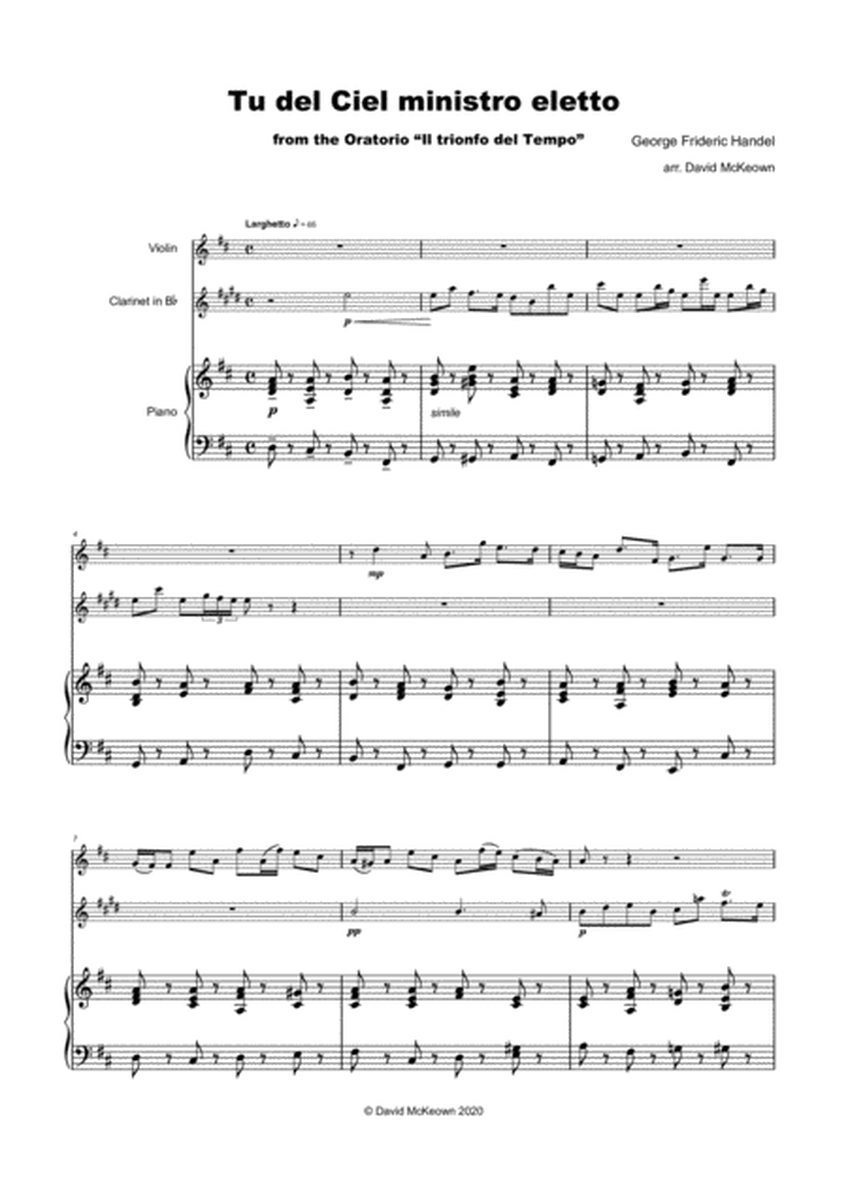 Tu del ciel ministro eletto, Aria by G F Handel, for Violin, Clarinet and Piano