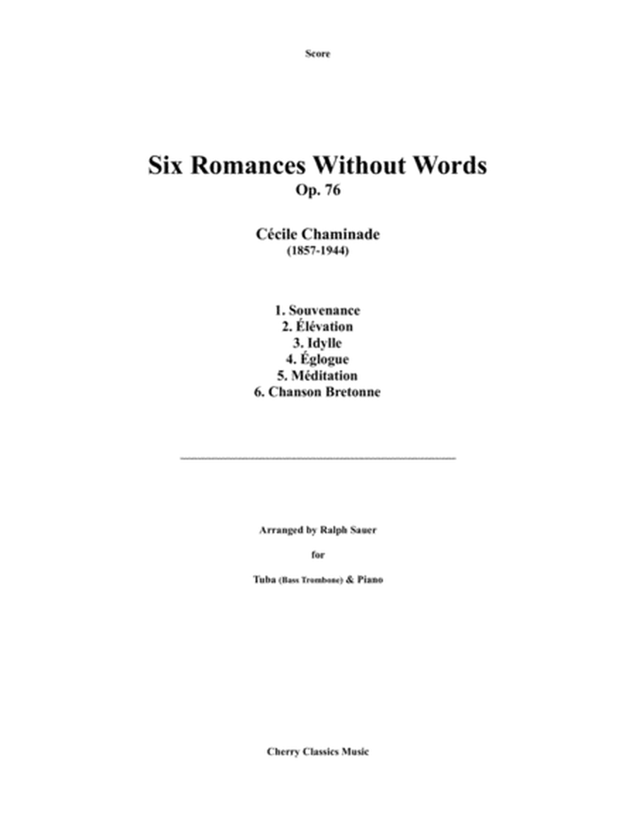 Six Romances Without Words, Op 76 for Tuba or Bass Trombone and Piano