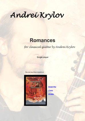 Book cover for 7 Romances for classical guitar. Two for violin and guitar. Music by Andrei Krylov