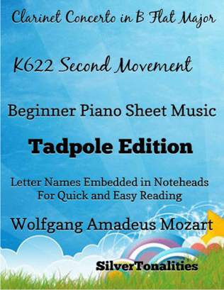 Book cover for Clarinet Concerto in B Flat k622 2nd Movement Beginner Piano Sheet Music 2nd Edition