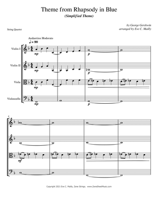 Book cover for Theme from Rhapsody in Blue (simplified version) - String Quartet