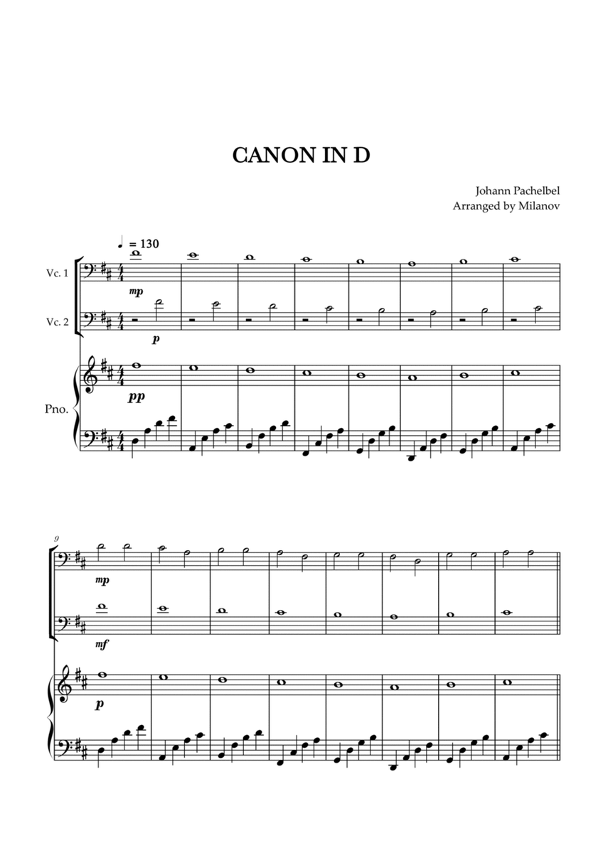 Canon in D | Pachelbel | Cello Duet | Piano accompaniment image number null
