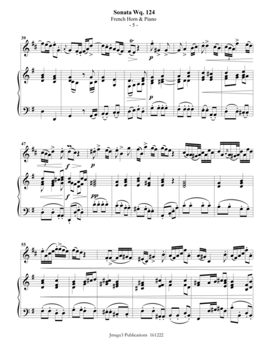 CPE BACH: Sonata in E Minor WQ124 for French Horn & Piano image number null