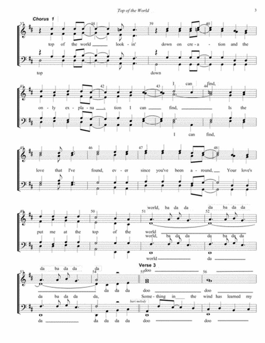 Top Of The World by The Carpenters SSAA - Digital Sheet Music