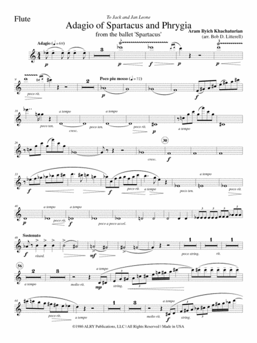 Adagio (from Spartacus) for Flute, Violin, Viola, Cello and Harp